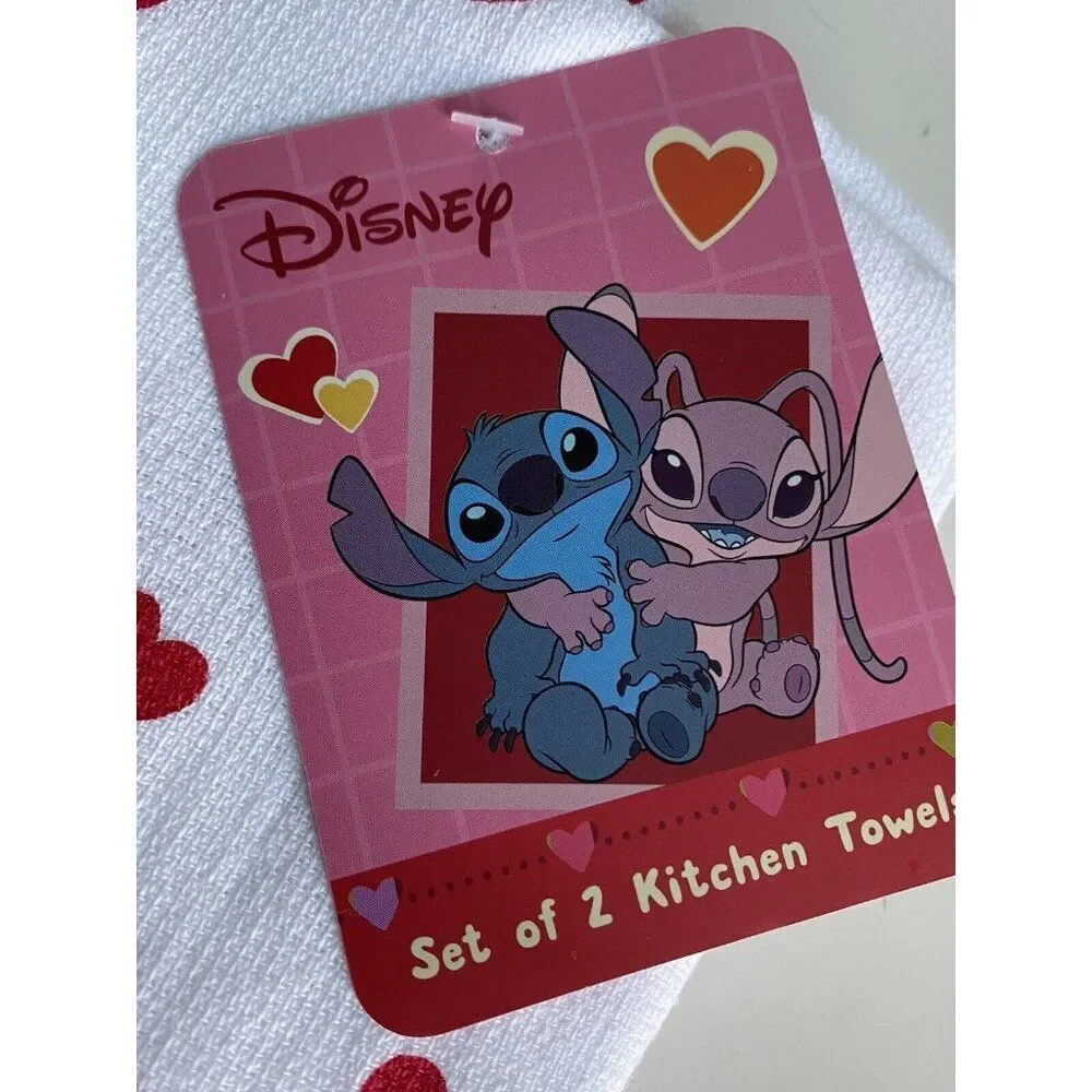2 Pack‎ Disney Stitch And Angel Kitchen Towels Hearts Valentine's Day Love NEW